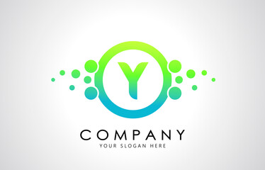 Dots Letter Y Logo in Blue and Green Gradient. Alphabet Dotted Logo Vector Design, EPS10.
