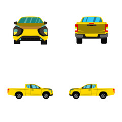 set of yellow smart cab pick up truck on white background