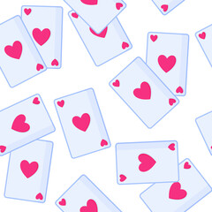Seamless pattern of playing cards with heart for the wedding or Valentine's Day.