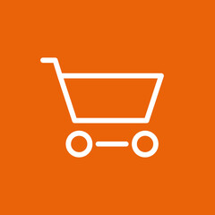 Einkaufswagen, Warenkorb - Icon, Symbol, Piktogramm, grafisches Element - Vektor - Hintergrund - orange wei&szlig; 