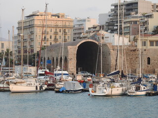 Sailing yatches in the harbour of Heraklion City in Crete, Greece.