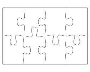 Blank Jigsaw Puzzle 8 pieces. Simple line art style for printing and web. Stock vector illustration