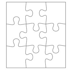 Blank Jigsaw Puzzle 9 pieces. Simple line art style for printing and web. Stock vector illustration