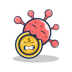 coin biting virus cartoon vector illustration design. the covid-19 design concept destroys the economy. flat cartoon style