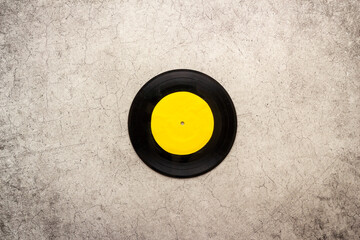Flat lay of vinyl record. Music background
