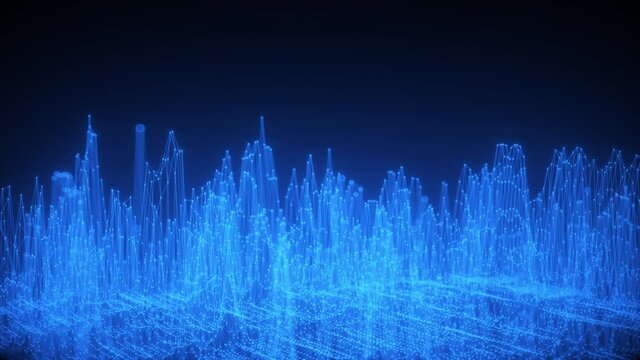 Abstract waving mesh of digital technology background, data center, cloud computing, blockchain, data server, motion of digital data flow 3d render particle.