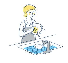 食器洗いをする女性