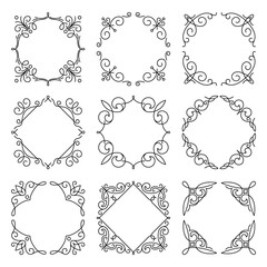 Line monogram frames set. background