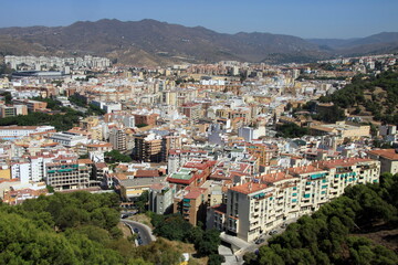 Fototapeta na wymiar View of modern Malaga, a seaside town in the Spanish region of Andalusia, a resort center on the Mediterranean coast
