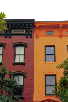 red and orange town house row house