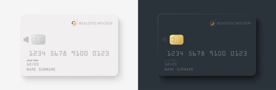 Credit card mockup. Realistic white and black credit card with blank surface for you design. Vector illustration EPS10