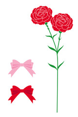 切り絵のようなカーネーションとリボンのイラスト セット ベクター Paper-cut carnation and ribbon illustration set vector
