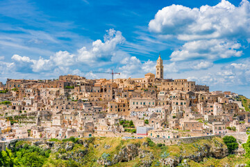 Fototapeta na wymiar Panoramic view of the Sassi and the Park of the Rupestrian Churches of Matera, Italy