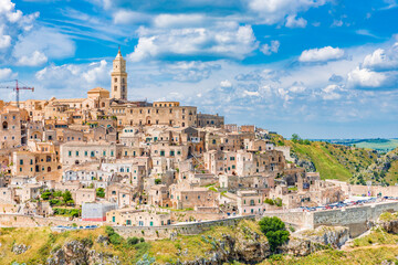 Fototapeta na wymiar Panoramic view of the Sassi and the Park of the Rupestrian Churches of Matera, Italy