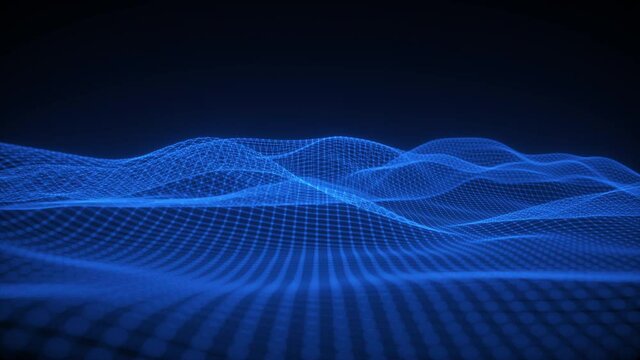 Abstract waving mesh of digital technology background, data center, cloud computing, blockchain, data server, motion of digital data flow 3d render particle.