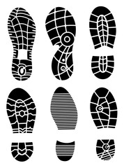 Footprint icons isolated on white background. art. Collection of a imprint soles shoes. Footprint sport shoes big illustration set