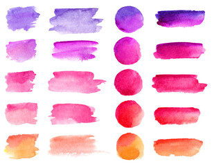 Colorful watercolor brush strokes. Rainbow colors watercolor paint stains banner backgrounds set