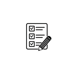 Checklist pencil vector icon. Black illustration isolated on white background for graphic and web design.