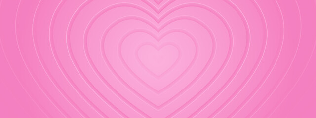 Light hot pink background with halftone hearts. Happy Valentines Day concept. Romantic minimal 3d tunnel. Banner for event, love story, text box, blank gift frame, wedding invitation. Pastel gradient