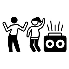 People are enjoying dance party after end of coronvirus pandemic concept, Dance club reopens symbol, Reopen economy after Coronavirus lockdown vector Glyph icon design,