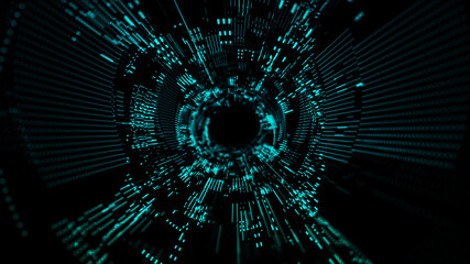 Futuristic sci-fi tunnel background with dots and lines. Futuristic polygonal background. Artificial intelligence. Big data technology .3d rendering.