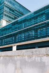 Bottom view of a modern skyscraper in business district