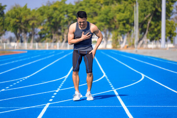 Male runner athlete chest injury and pain