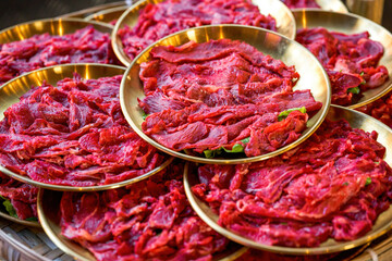 Fresh hot pot dishes, freshly cut yellow beef