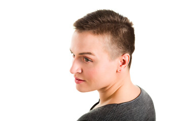Obraz premium Portrait of beautiful woman with short elegant hairstyle