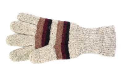 Obraz na płótnie Canvas knitted woolen mitten from gray threads