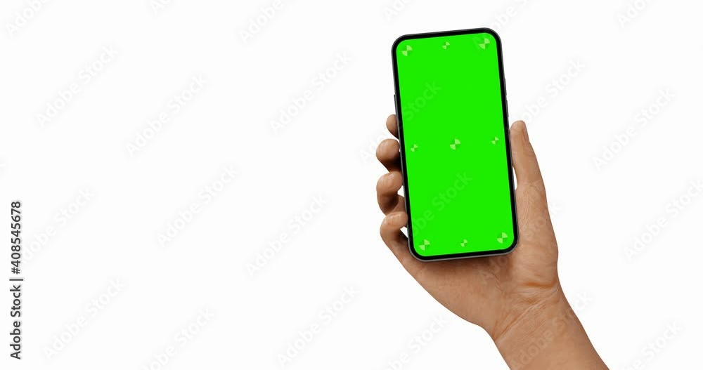 Aufkleber smartphone blank screen in hand enters dynamically the camera frame from right - animation best qual