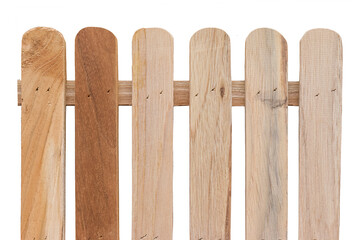Wooden fence isolated on white background with parallel plank old.
