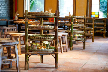 Peasant style hot pot surrounding stove and table, chair and dining table match