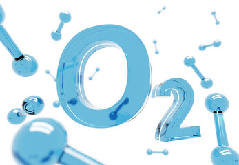 O2 - Blue Oxygen molecule symbol on white background - obrazy, fototapety, plakaty