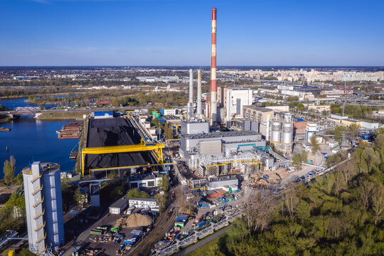 Warsaw, Poland - April 23, 2020: Zeran heat power station in Warsaw city