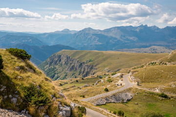 Fototapeta na wymiar country road at the european mountains, Beautiful landscape view. Montenegro, Durmitor, National park.