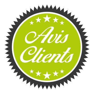 Sticker ic&ocirc;ne avis client gris fonc&eacute; et vert en fran&ccedil;ais. Pour r&eacute;putation site ou enqu&ecirc;te satisfaction entreprise.