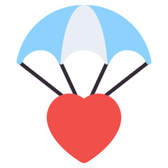 A flat design icon of heart parachute 