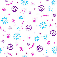 Pattern black Coronavirus, bacteria and viruses. Microcosm, cartoon images of microbes.