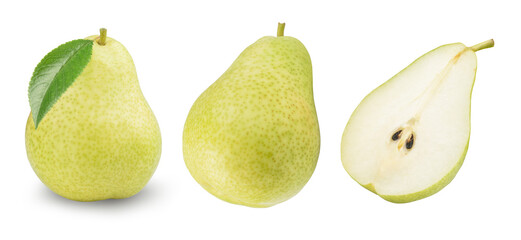 set of green pears isolated on white