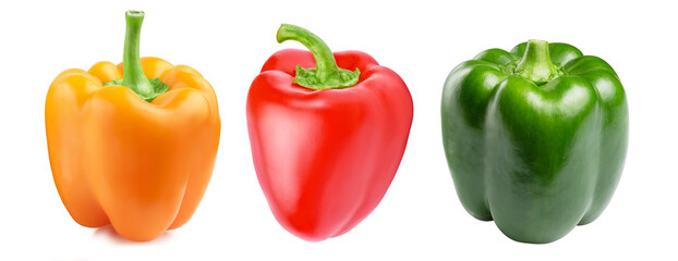 multicolored bell peppers isolated on white background