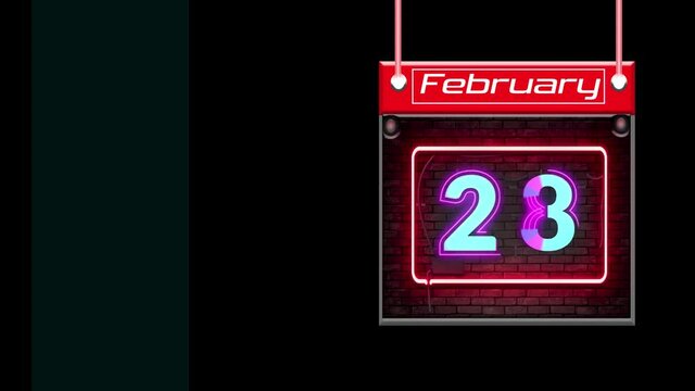 28 February Calander, Neon text Effect on Black background