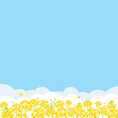 桜と菜の花畑 青空バックの背景イラスト 横長 2 1比率 Wall Mural Pp7