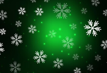 Dark Green vector pattern with christmas snowflakes, stars.