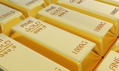 Gold bars closeup in stack