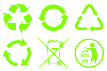 Recycle round and Trash Can recycle vector icon set isolated on white background
