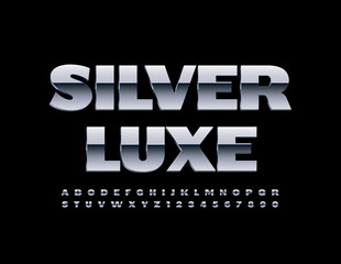 Vector premium logo Silver Luxe. Shiny chrome Font. Platinum Alphabet Letters and Numbers set