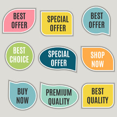 Vector vintage set of sale, premium quality and best offer labels. Business stickers collection.