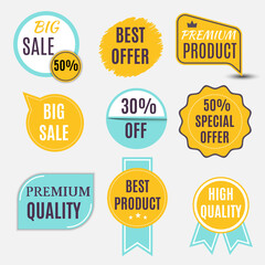 Vector business set of  vintage yellow and blue sale and discount labels
