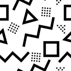 Behang Memphis stijl geometrische naadloze patroon met zwarte en witte kleur. geschikt voor modepatronen, achtergronden, enz. © Rafli Madraf